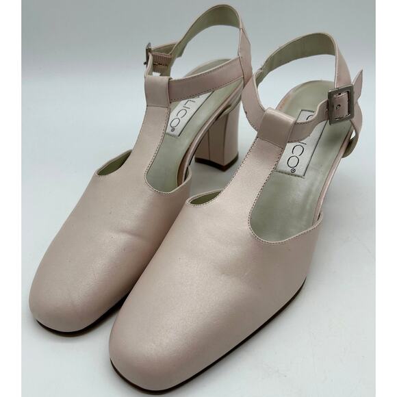 Vintage Calico Mary Jane Heels 8.5 NOS T-Strap Block Heel Nude Balletcore NOS - Picture 13 of 14